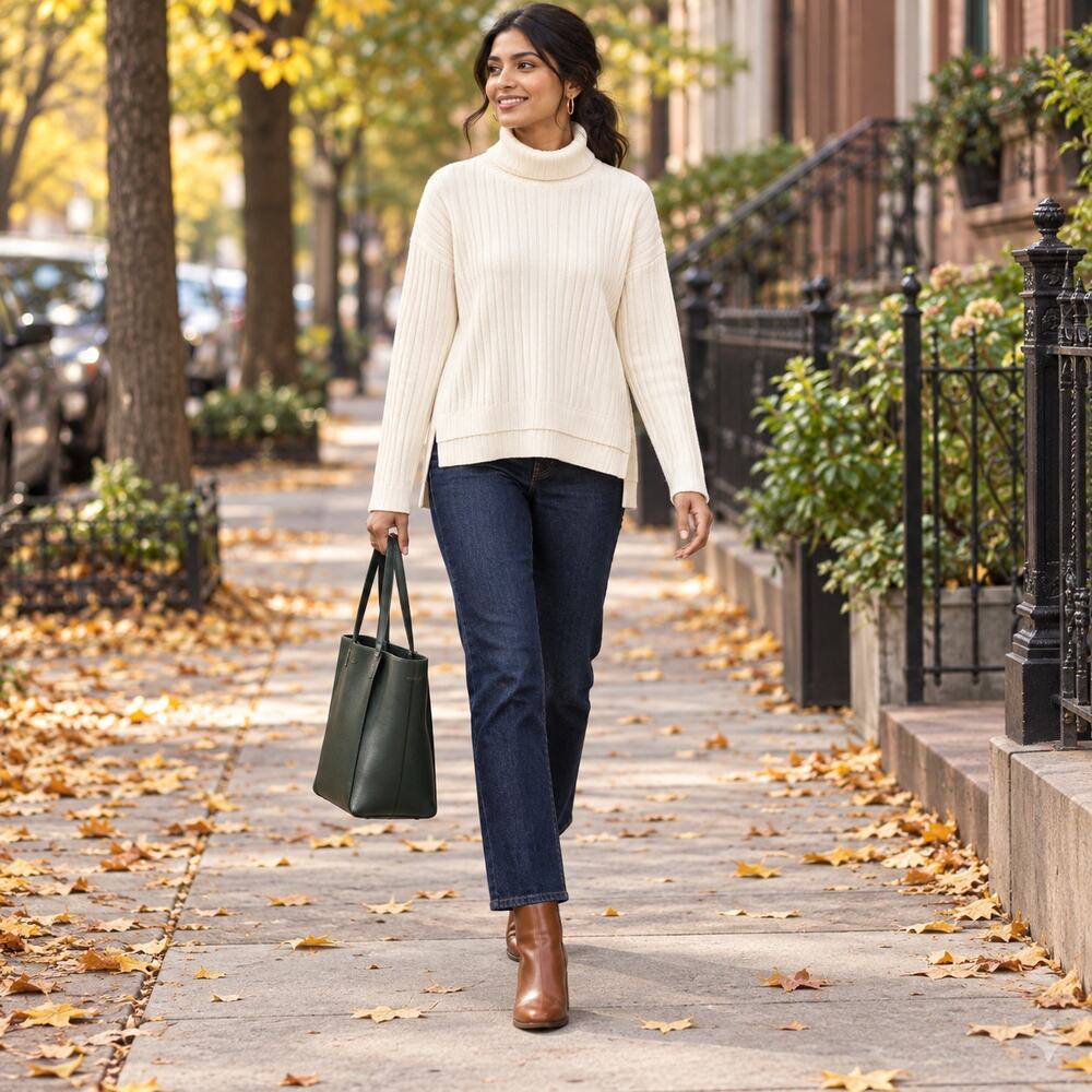 Madewell Top WMNS XXS Antique Cream Wide Rib Turtleneck Relaxed Fit Minimalist